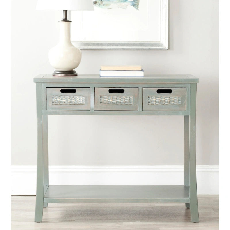 SAFAVIEH Lanie Distressed 3-Drawer Black Console Table - 34  x 14  x 30  - 34Wx14Dx30H