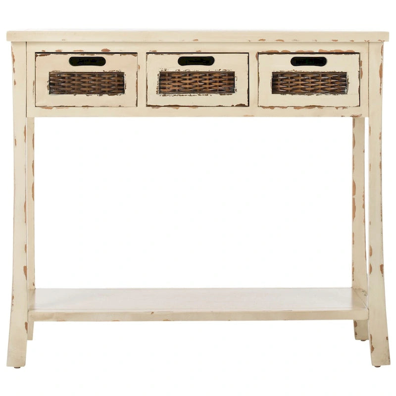 SAFAVIEH Lanie Distressed 3-Drawer Black Console Table - 34  x 14  x 30  - 34Wx14Dx30H