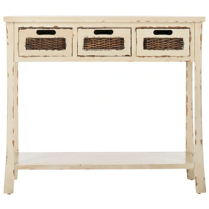 SAFAVIEH Lanie Distressed 3-Drawer Black Console Table - 34  x 14  x 30  - 34Wx14Dx30H