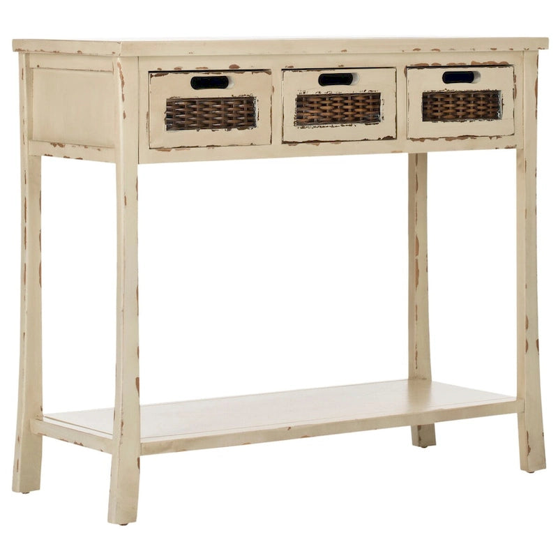 SAFAVIEH Lanie Distressed 3-Drawer Black Console Table - 34  x 14  x 30  - 34Wx14Dx30H