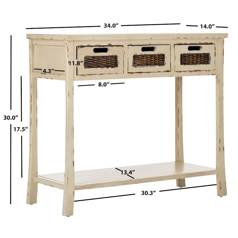 SAFAVIEH Lanie Distressed 3-Drawer Black Console Table - 34  x 14  x 30  - 34Wx14Dx30H