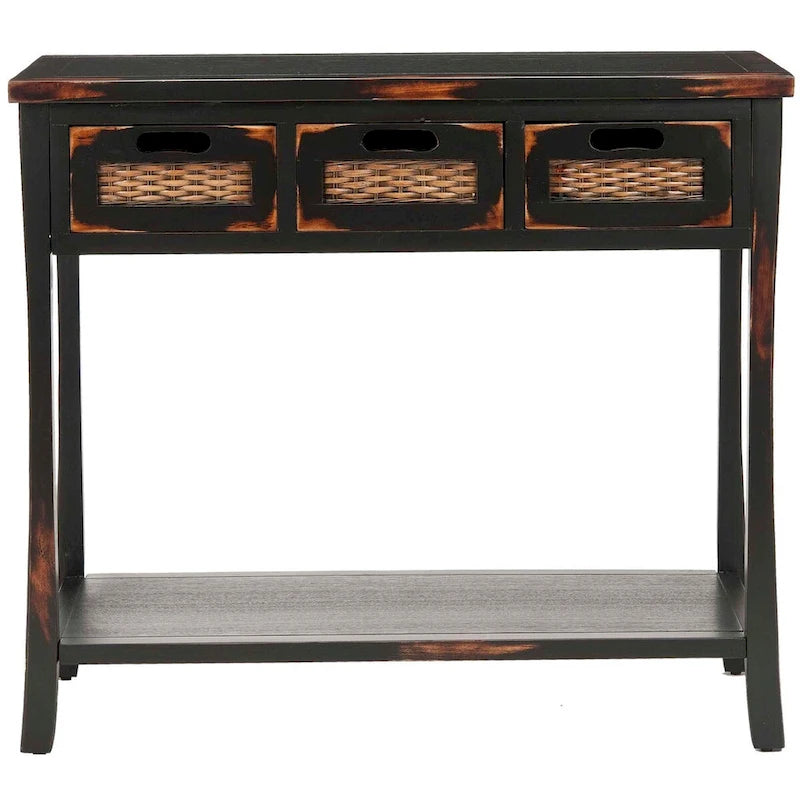 SAFAVIEH Lanie Distressed 3-Drawer Black Console Table - 34  x 14  x 30  - 34Wx14Dx30H