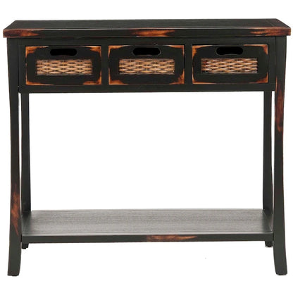 SAFAVIEH Lanie Distressed 3-Drawer Black Console Table - 34  x 14  x 30  - 34Wx14Dx30H