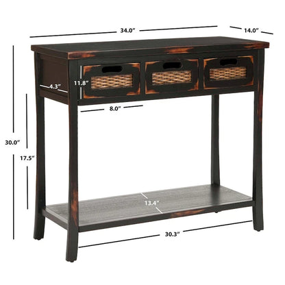 SAFAVIEH Lanie Distressed 3-Drawer Black Console Table - 34  x 14  x 30  - 34Wx14Dx30H
