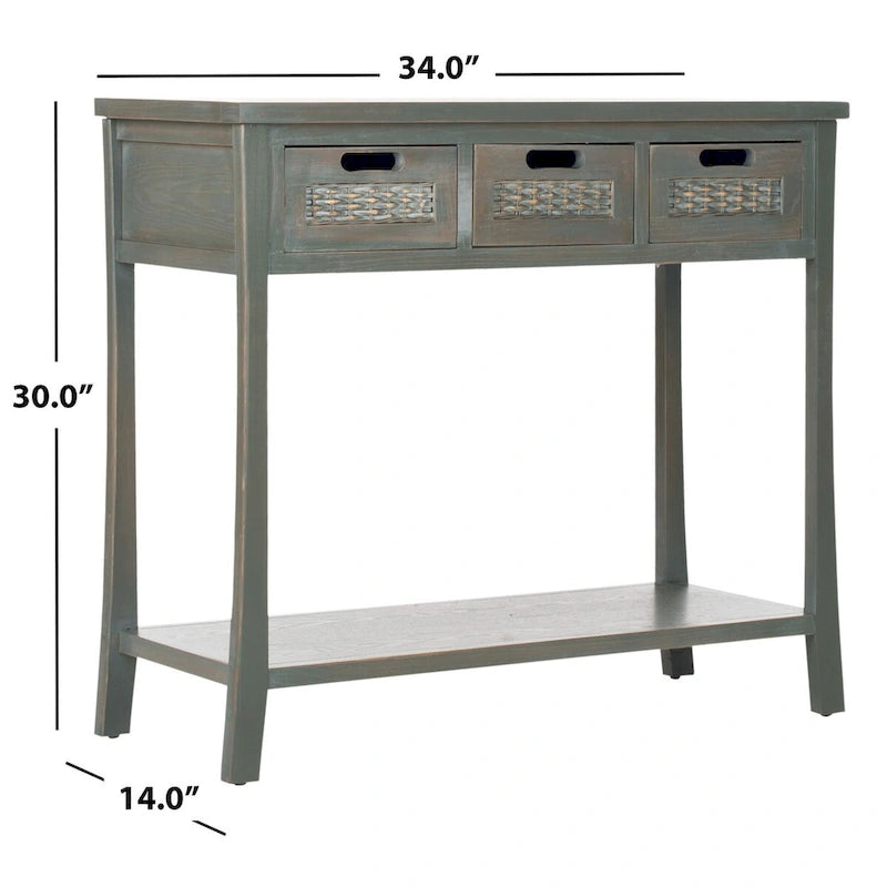 SAFAVIEH Lanie Distressed 3-Drawer Black Console Table - 34  x 14  x 30  - 34Wx14Dx30H