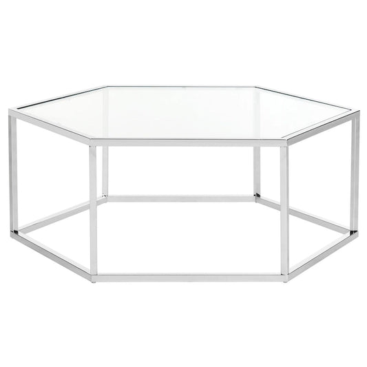 SAFAVIEH Kaycee Glass Chrome Hexagon Coffee Table - 36.2  x 31.5  x 13.8  - 36Wx32Dx14H