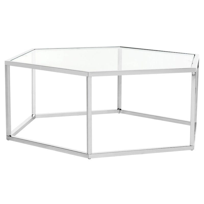SAFAVIEH Kaycee Glass Chrome Hexagon Coffee Table - 36.2  x 31.5  x 13.8  - 36Wx32Dx14H