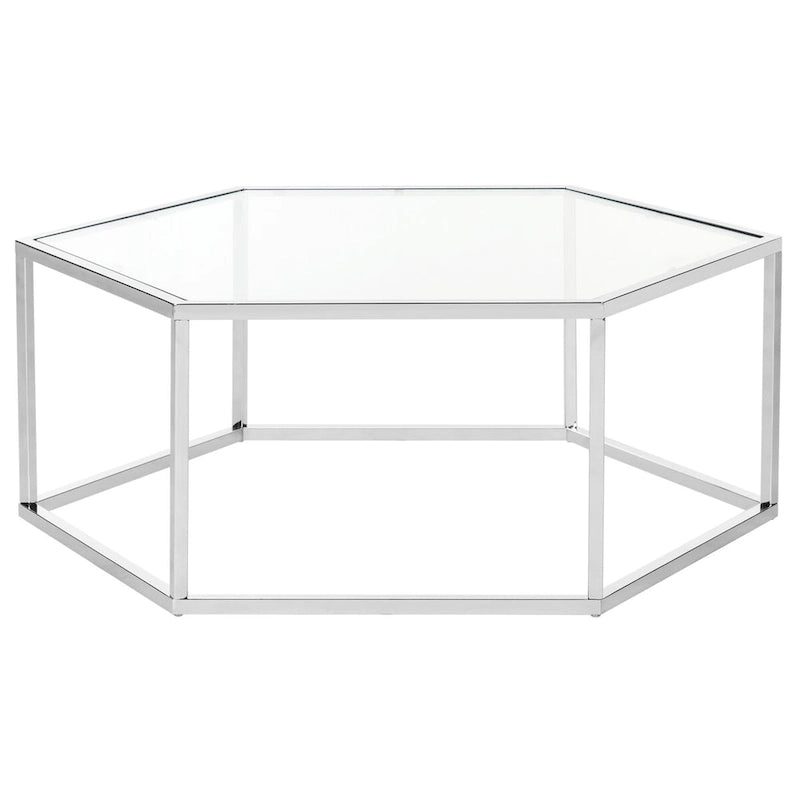 SAFAVIEH Kaycee Glass Chrome Hexagon Coffee Table - 36.2  x 31.5  x 13.8  - 36Wx32Dx14H