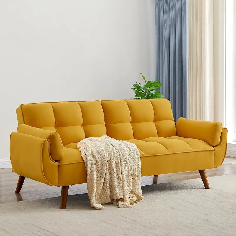 75.39 IN. Futon Sofa Bed, Convertible Upholstered Couch Sleeper with Reclining Sleeper Split Tufted Back