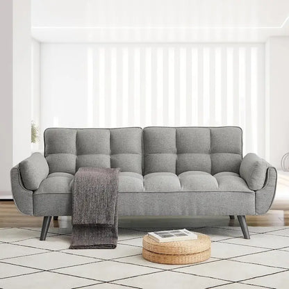 75.39 IN. Futon Sofa Bed, Convertible Upholstered Couch Sleeper with Reclining Sleeper Split Tufted Back