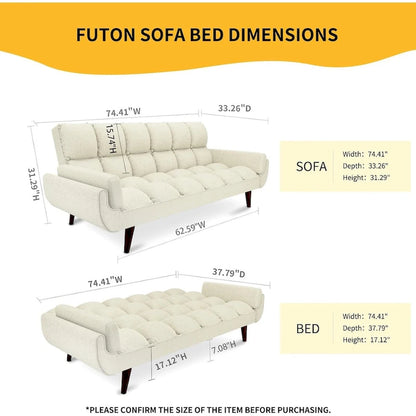 75.39 IN. Futon Sofa Bed, Convertible Upholstered Couch Sleeper with Reclining Sleeper Split Tufted Back