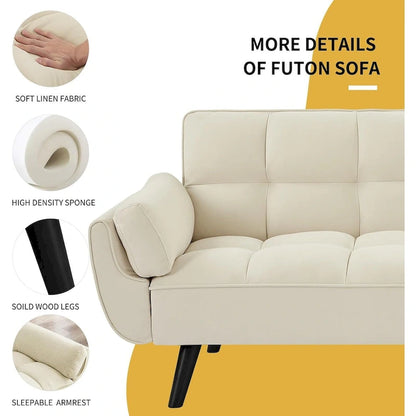 75.39 IN. Futon Sofa Bed, Convertible Upholstered Couch Sleeper with Reclining Sleeper Split Tufted Back