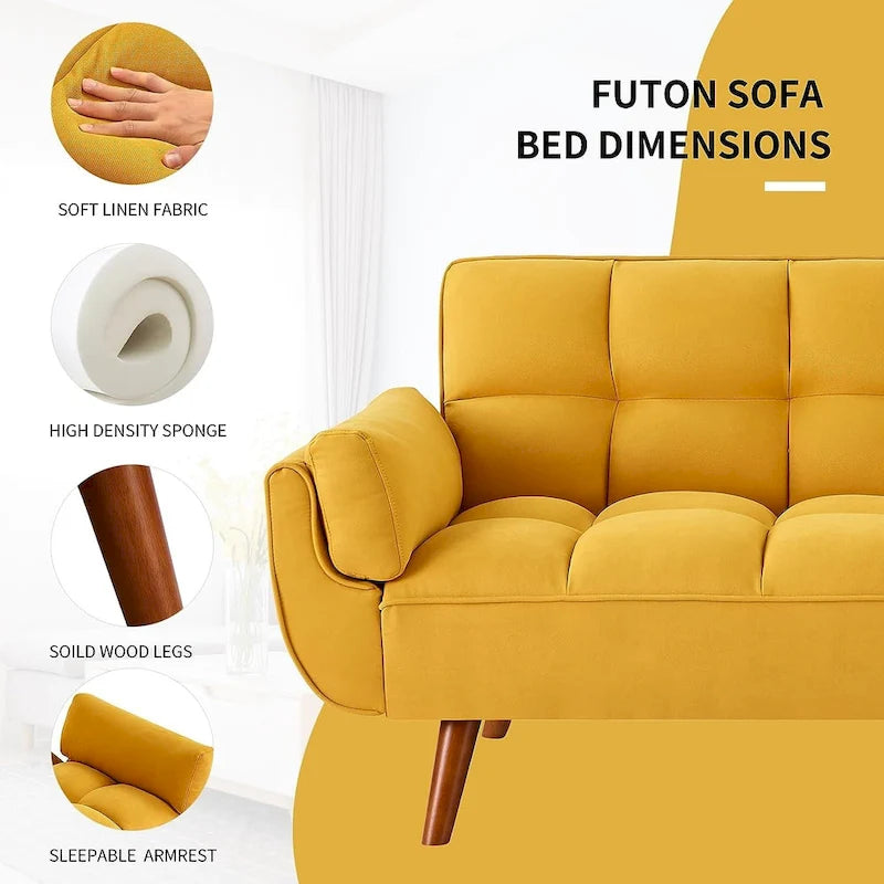 75.39 IN. Futon Sofa Bed, Convertible Upholstered Couch Sleeper with Reclining Sleeper Split Tufted Back