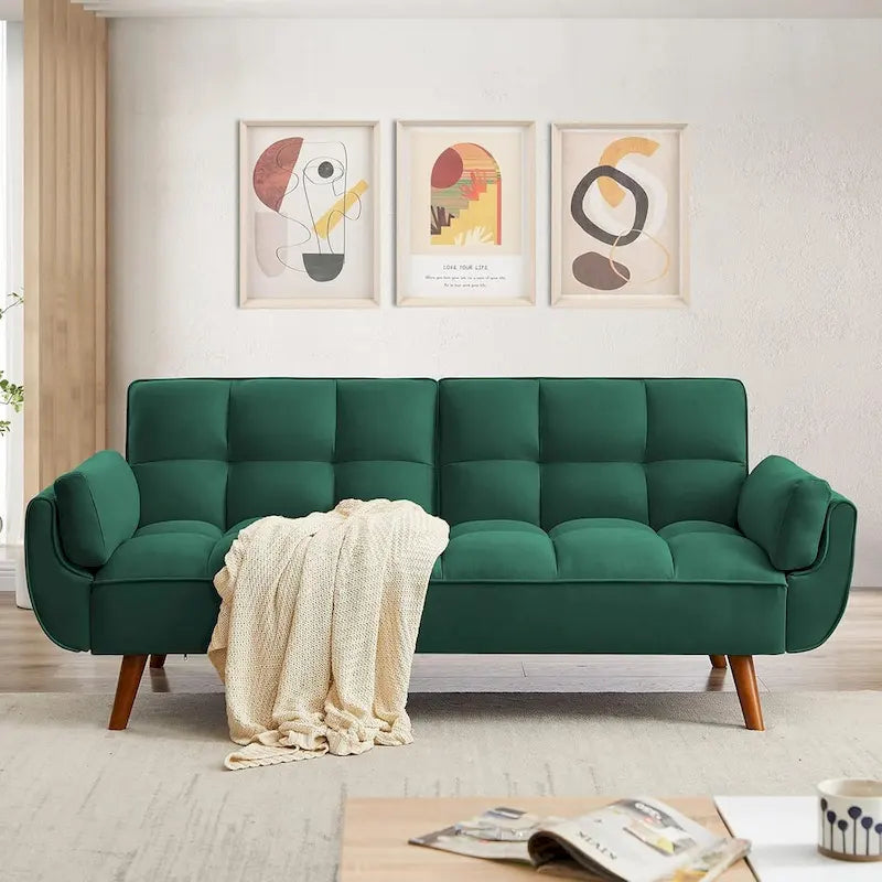 75.39 IN. Futon Sofa Bed, Convertible Upholstered Couch Sleeper with Reclining Sleeper Split Tufted Back