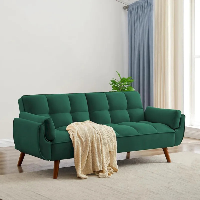 75.39 IN. Futon Sofa Bed, Convertible Upholstered Couch Sleeper with Reclining Sleeper Split Tufted Back