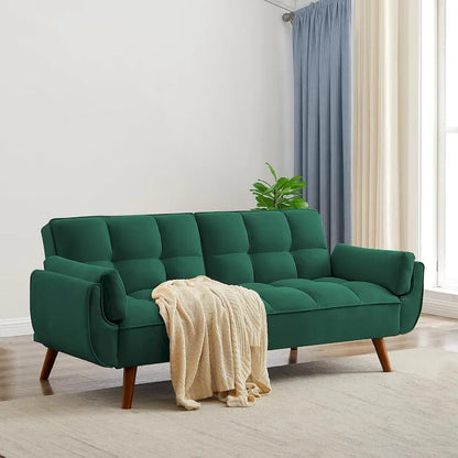 75.39 IN. Futon Sofa Bed, Convertible Upholstered Couch Sleeper with Reclining Sleeper Split Tufted Back
