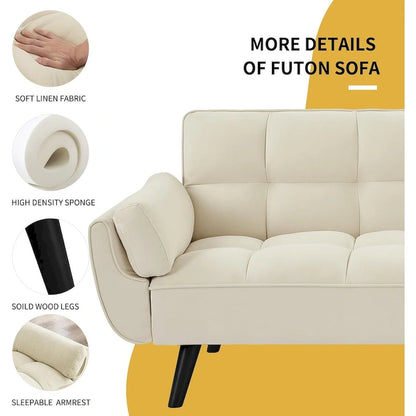 75.39 IN. Futon Sofa Bed, Convertible Upholstered Couch Sleeper with Reclining Sleeper Split Tufted Back