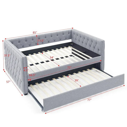 Full Size Upholstered Daybed Sofa Bed with Twin Size Trundle