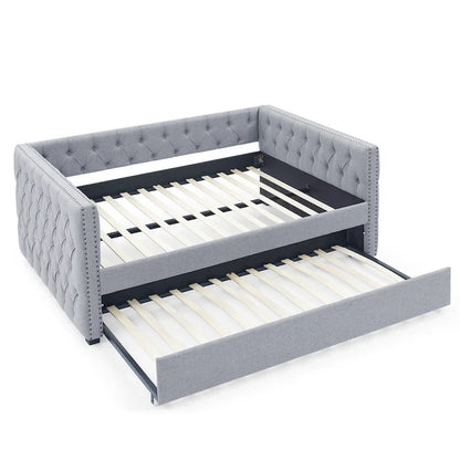 Full Size Upholstered Daybed Sofa Bed with Twin Size Trundle