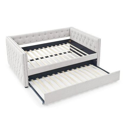 Full Size Upholstered Daybed Sofa Bed with Twin Size Trundle