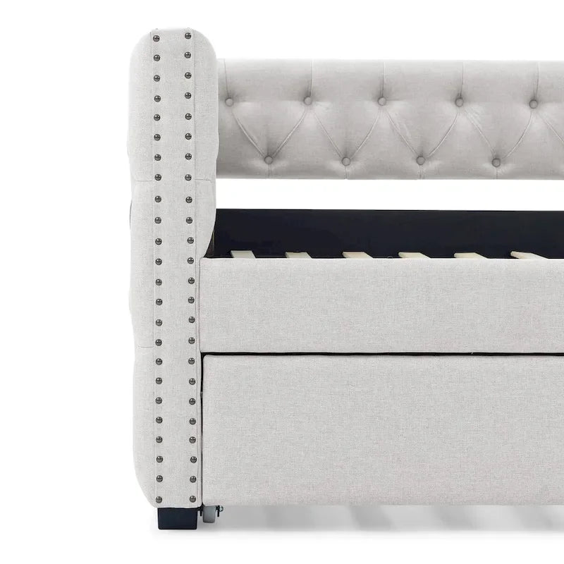 Full Size Upholstered Daybed Sofa Bed with Twin Size Trundle
