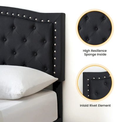 Tufted Velvet Upholstered Low Profile Standard Bed Platform Bed Frame