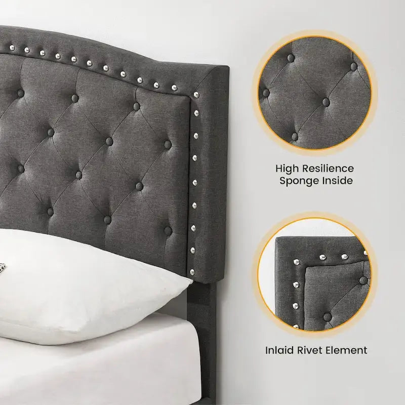 Tufted Velvet Upholstered Low Profile Standard Bed Platform Bed Frame