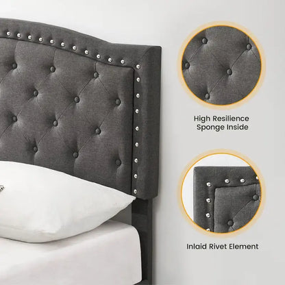 Tufted Velvet Upholstered Low Profile Standard Bed Platform Bed Frame