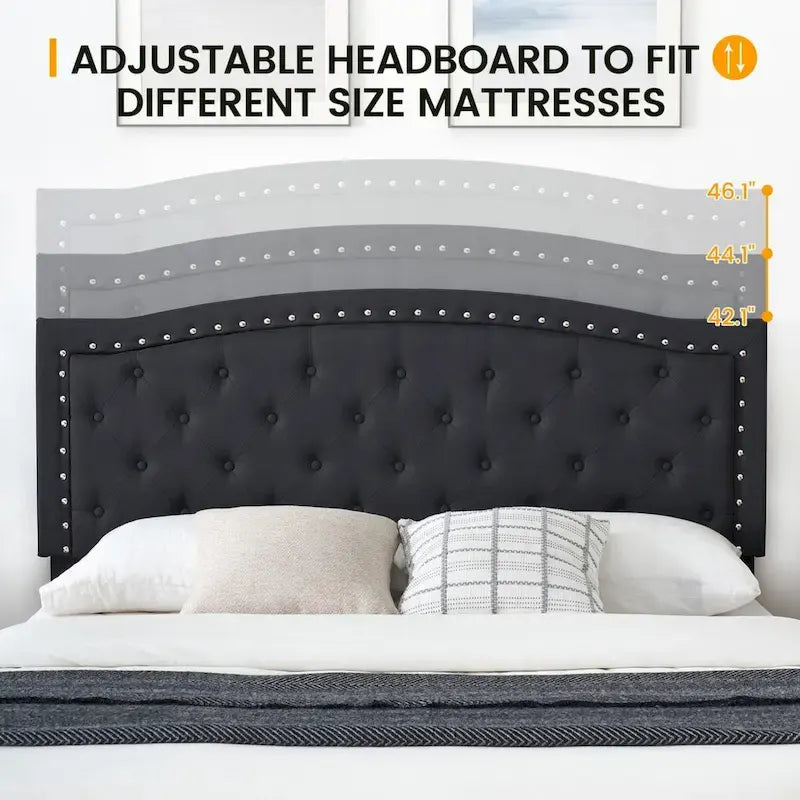 Tufted Velvet Upholstered Low Profile Standard Bed Platform Bed Frame