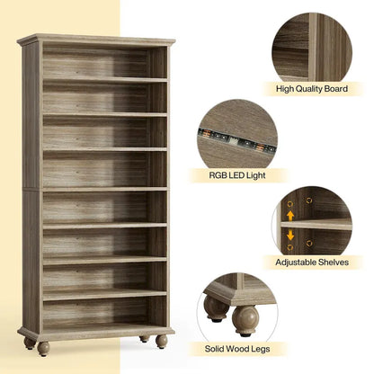 Narrow Tall Shoe Cabinet with LED Lighting, 9-Tier 30 Pairs Freestanding Shoes Storage Cabinet