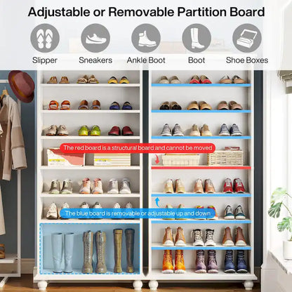 Narrow Tall Shoe Cabinet with LED Lighting, 9-Tier 30 Pairs Freestanding Shoes Storage Cabinet