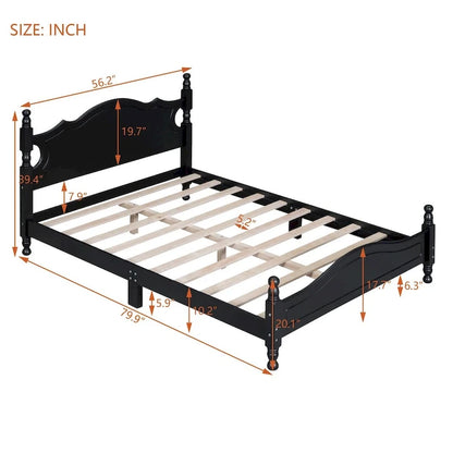 Retro Style Platform Bed with Wooden Slat Support