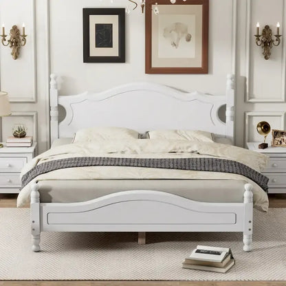 Retro Style Platform Bed with Wooden Slat Support