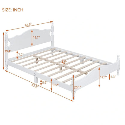 Retro Style Platform Bed with Wooden Slat Support