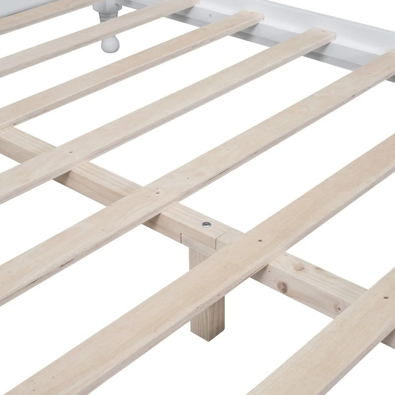 Retro Style Platform Bed with Wooden Slat Support