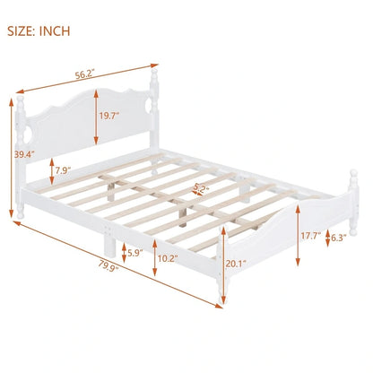 Retro Style Platform Bed with Wooden Slat Support