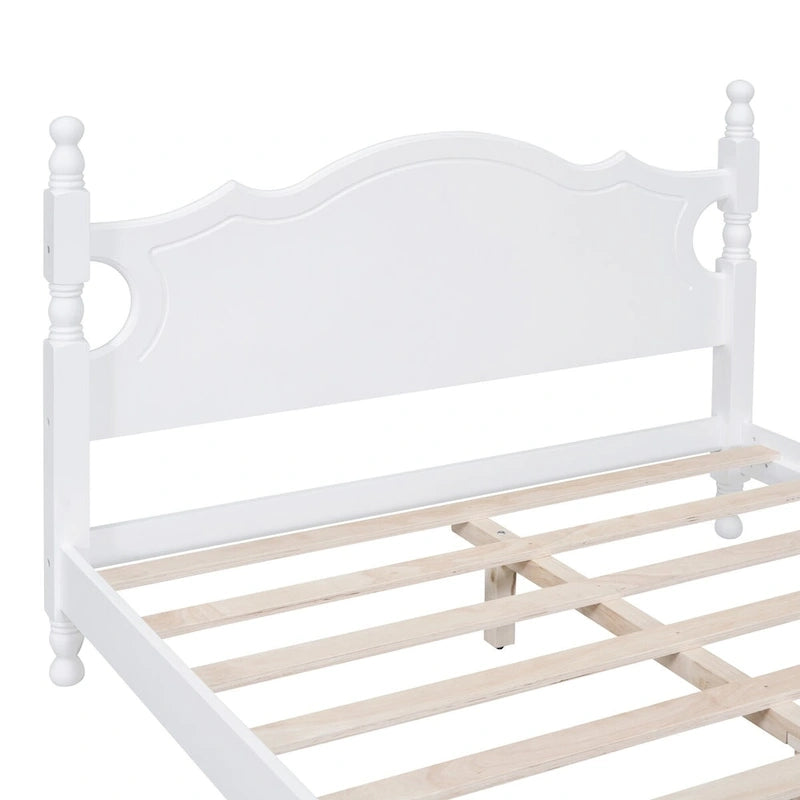 Retro Style Platform Bed with Wooden Slat Support