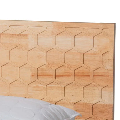 Natural Wood Queen Platform Bed with Honeycomb Headboard