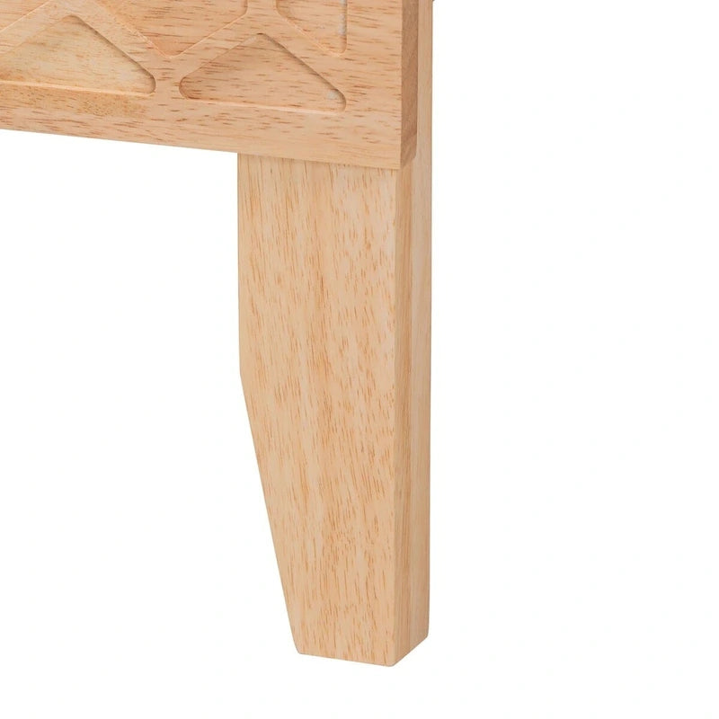 Natural Wood Queen Platform Bed with Honeycomb Headboard