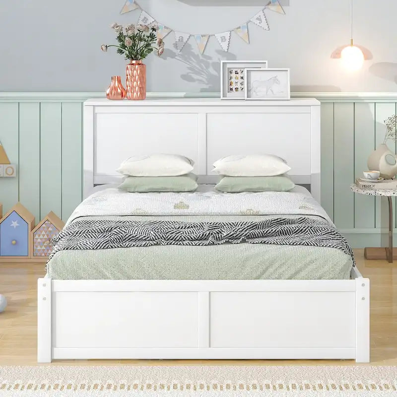 Storage Platform Bed with Pull Out Shelves and Trundle