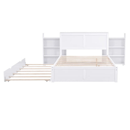 Storage Platform Bed with Pull Out Shelves and Trundle
