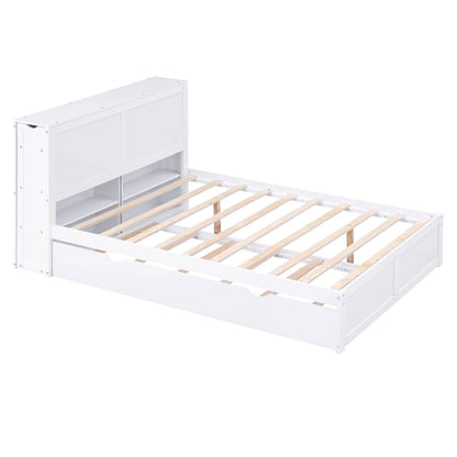 Storage Platform Bed with Pull Out Shelves and Trundle