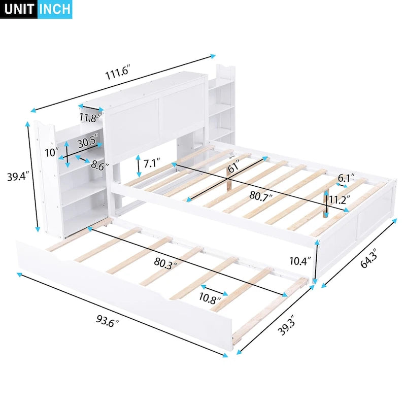 Storage Platform Bed with Pull Out Shelves and Trundle