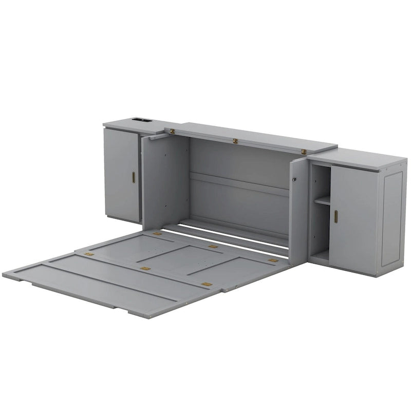 Queen Size Murphy Bed with Shelves Cabinets and USB Ports