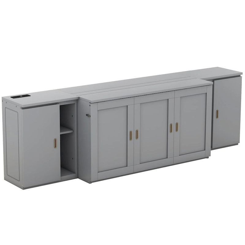 Queen Size Murphy Bed with Shelves Cabinets and USB Ports