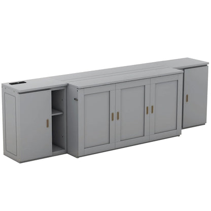 Queen Size Murphy Bed with Shelves Cabinets and USB Ports