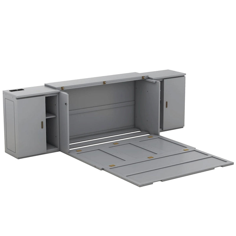 Queen Size Murphy Bed with Shelves Cabinets and USB Ports