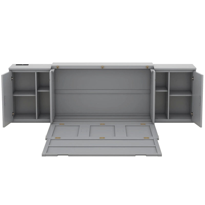 Queen Size Murphy Bed with Shelves Cabinets and USB Ports