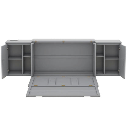 Queen Size Murphy Bed with Shelves Cabinets and USB Ports