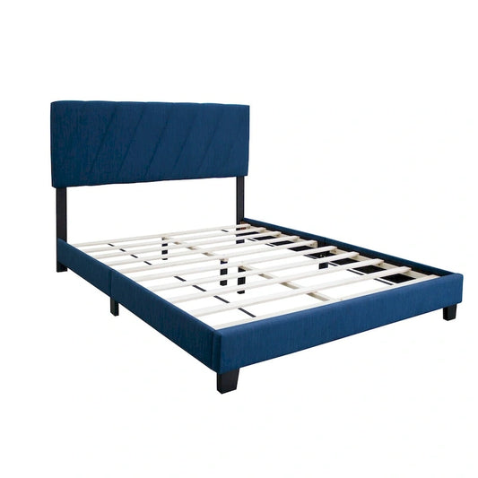 Blue Queen Adjustable Upholstered Bed Modern Minimalist Top Style